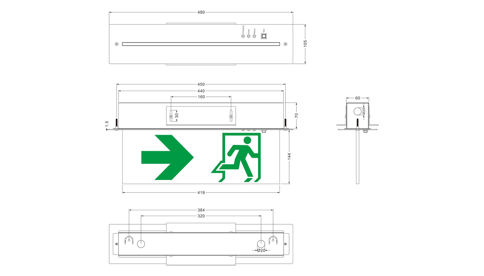 490 Recess Mounted Emergency Exit Sign Plate a (1)