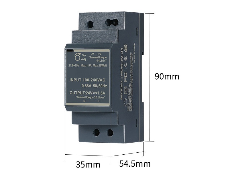 AC/DC 24V 1.5A din rail power supply
