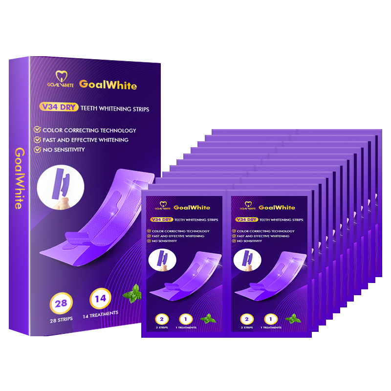 Custom Advanced V34 Colour Corrector Dry Teeth Whitening Strips For Yellow Teeth