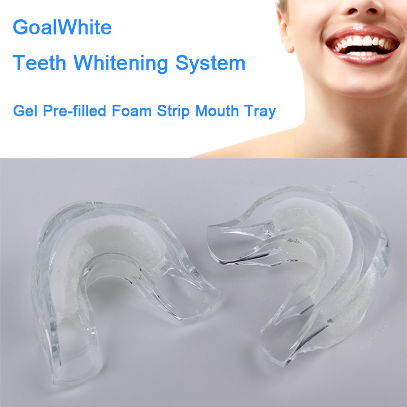 Gel Pre-filled Foam Strip Mouth Tray, Preloaded Teeth Whitening Dual Arch Mouth Tray, with Self Adjusting Foam Strip and Professional Strength Gel, Double Sided Mouthpiece, Food Grade, Home Use