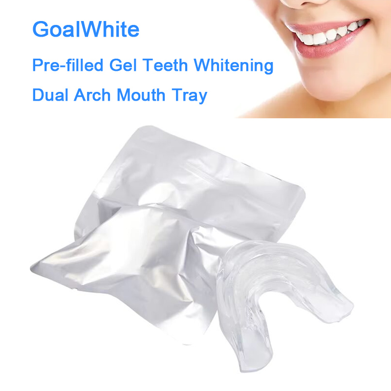 Gel Pre-filled Mouth Tray, Preloaded Teeth Whitening Dual Arch Mouth Tray, with Professional Strength Gel, Dental Double Sided Silicone Mouthpiece Mouth Shield, Food Grade Material, Home Use