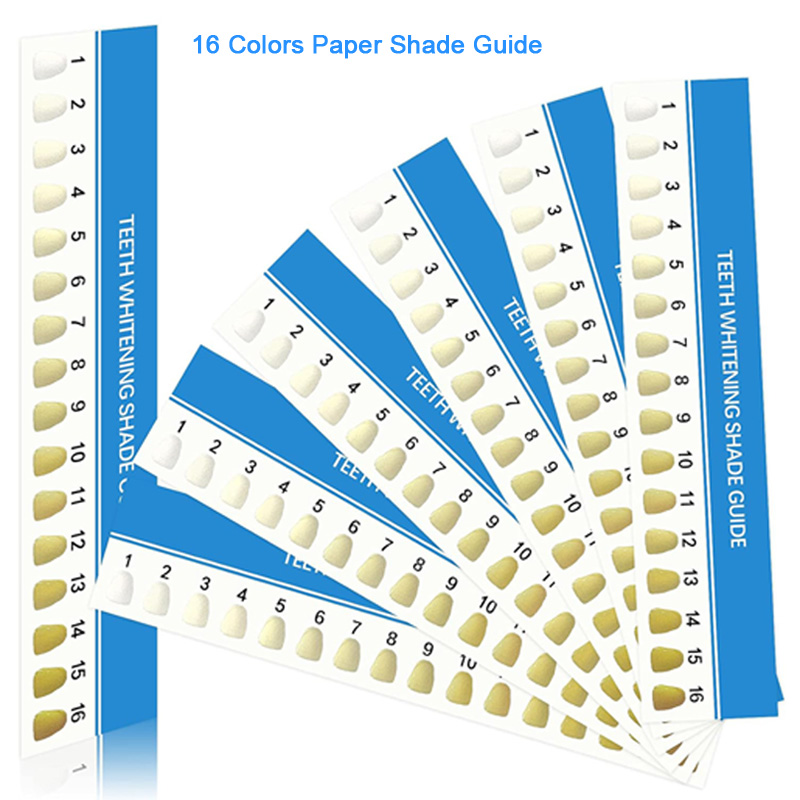 16 Colors Paper Teeth Shade Guide Teeth Whitening Shade Chart Tooth Bleaching Guide Dental Teeth Color Cards for Dental Clinic, Salon, Home Oral Care Dental Supplies