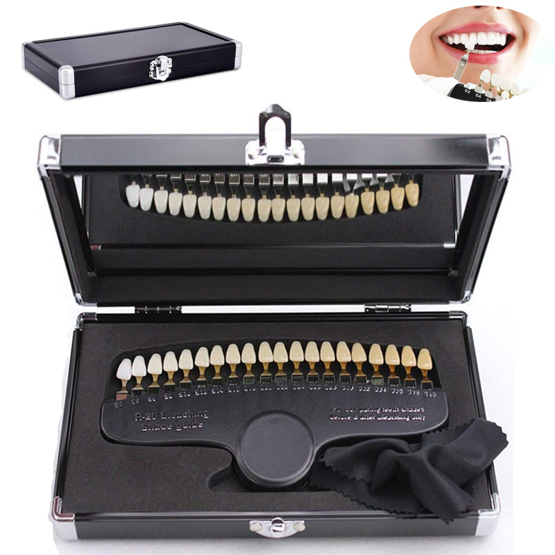 20 Colors 3D Dental Teeth Shade Guide Professional Porcelain Tooth Whitening Shade Chart Classical Dental Bleaching Shade Tab for Dentist Tracking Teeth Whitening Course