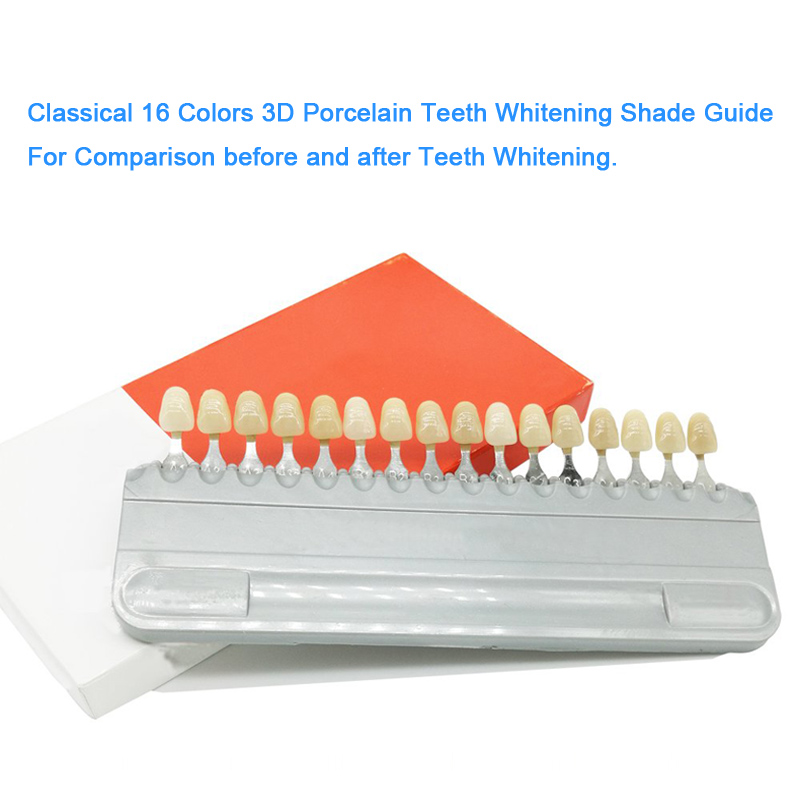 16 Colors Dental Teeth Whitening Shade Guide Professional Porcelain 3D Tooth Whitening Shade Chart, Classical Dental Bleaching Shade Tab for Dentist Tracking Teeth Whitening Course or Home Oral Care