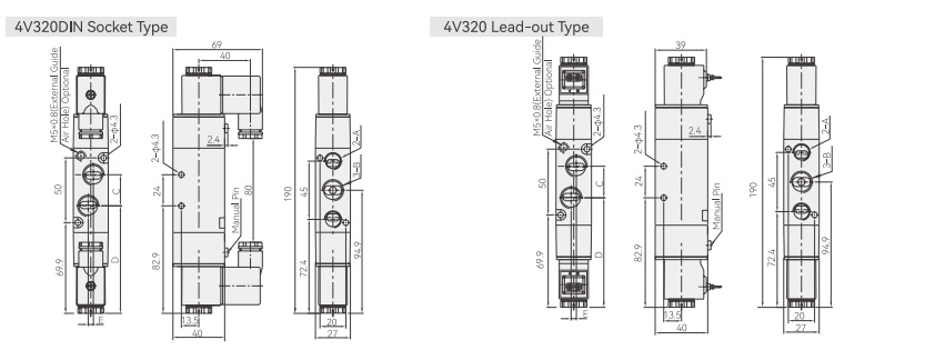 4V300 電磁閥(五通二位,五通三位)5