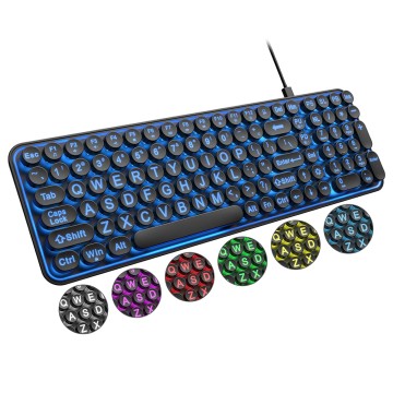 Typewriter Style Keyboard  RGB Retro Round Key caps Wired Full Size  Large  characters  Keyboard