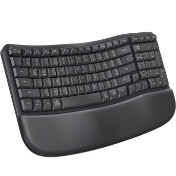 Wave Keys Ergonomic Wireless Keyboard with Cushioned Palm Rest