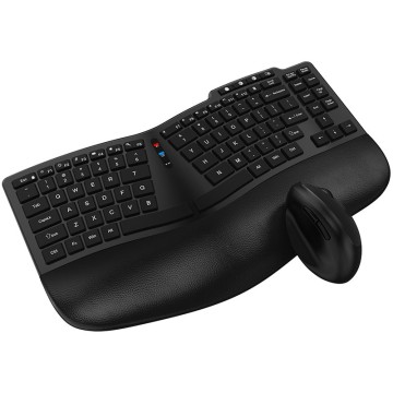 Rechargeable Wave Key Split Design 2.4G Wireless  Keyboard Mouse Combo with Cushioned Palm Rest