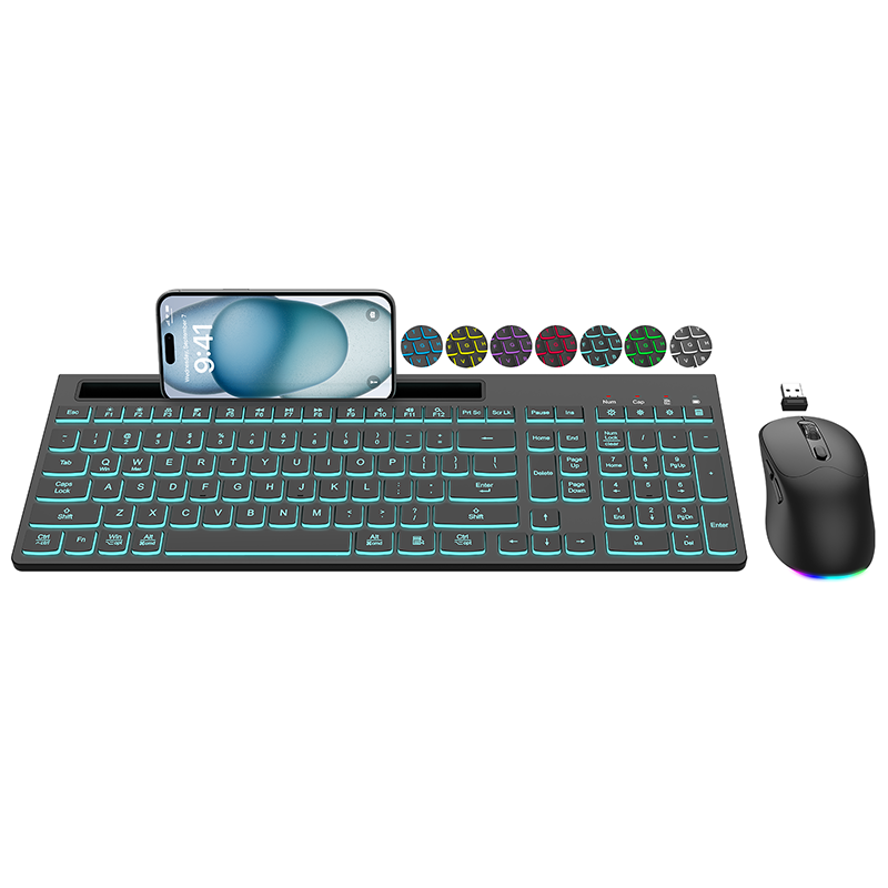 2.4G Wireless RGB Backlit Computer Keyboard Mouse Combo With Mobile Phone Card Slot