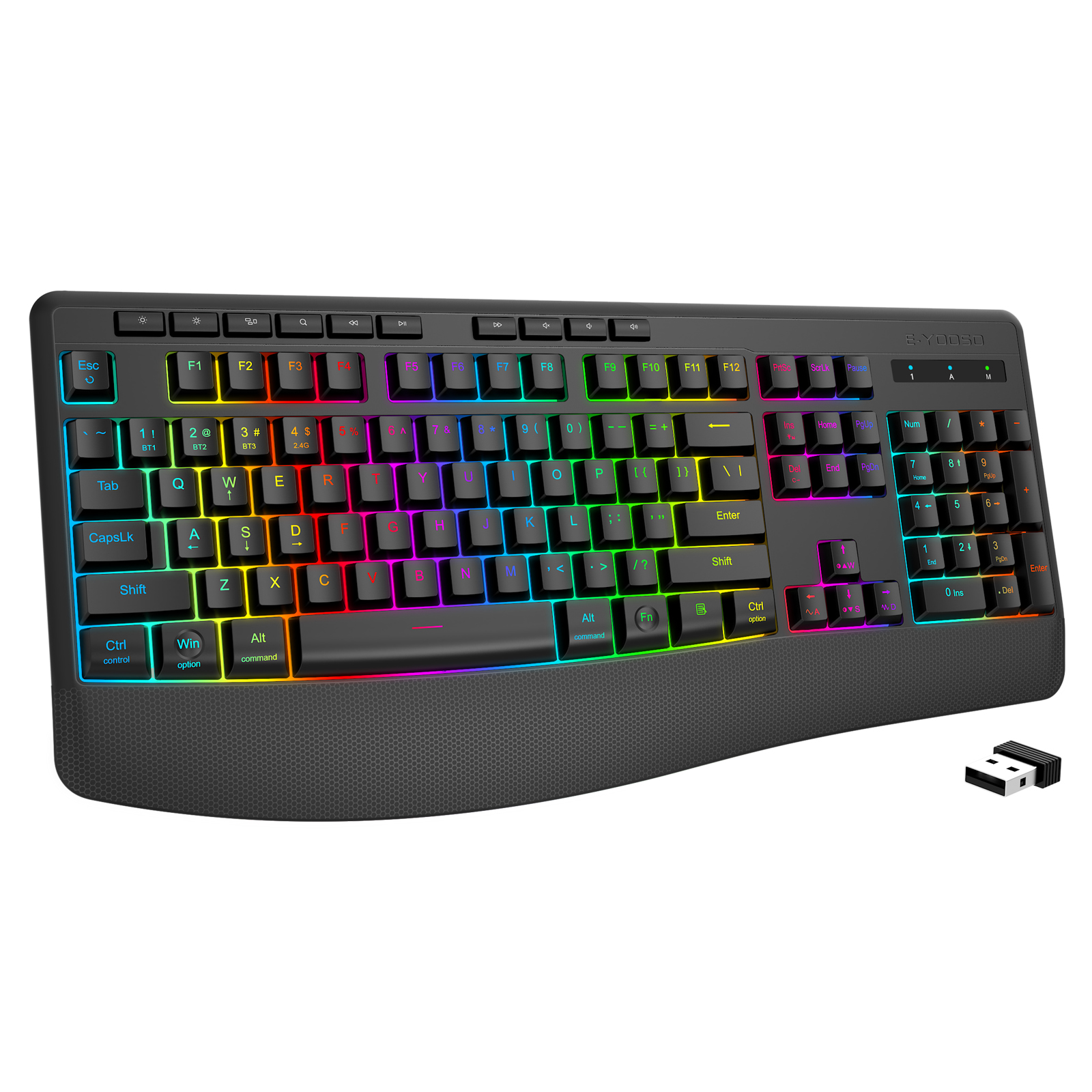 Tri-mode RGB Backlit Keys Silent Gaming Keyboard with Wrist Rest-product
