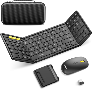 Wireless BT Foldable Full-Size Portable Travel Keyboard and Mouse Combo