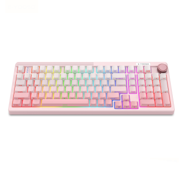 Tri-mode Mechanical Gaming Keyboard Gradient Pink PBT Keycaps  Hot-Swap Gasket RGB Gaming Keyboard with Knob Control