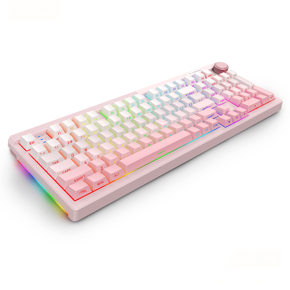 Tri-mode Mechanical Gaming Keyboard Gradient Pink PBT Keycaps  Hot-Swap Gasket RGB Gaming Keyboard with Knob Control-product