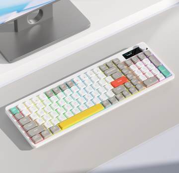 Wireless Wired Three-mode Mechanical Keyboard with RGB Backlight Screen and Dye-Sublimated PBT Keycaps