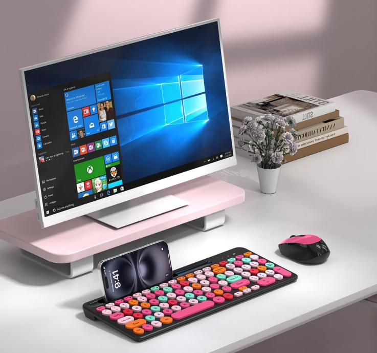 100-key color wireless keyboard and mouse set, ergonomic design, 800-1600 DPI, USB 2.4GHz, suitable for PCs/desktops.-product