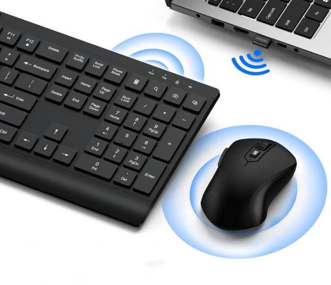 Wireless 104-key keyboard and mouse combo set, silent full-size, 3 DPI mouse with zero latency, long battery life, compatible with Windows/Mac.-product