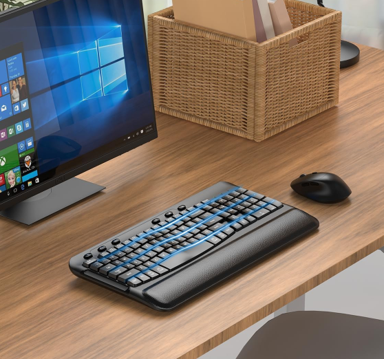 2.4G Ergonomic Wireless Keyboard and Mouse Combo, 104 Keys, Diagonal Keys, Palm Rest, Silent Click, 3 DPI, Compatible with Windows/Mac/PC/Laptop-product