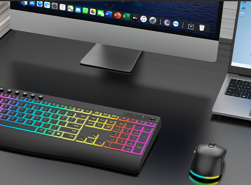 Full-size 117-key ergonomic wireless RGB backlit keyboard with 9 effects, 4000mAh battery, wrist rest, silent mouse, 2.4G combo set.-product