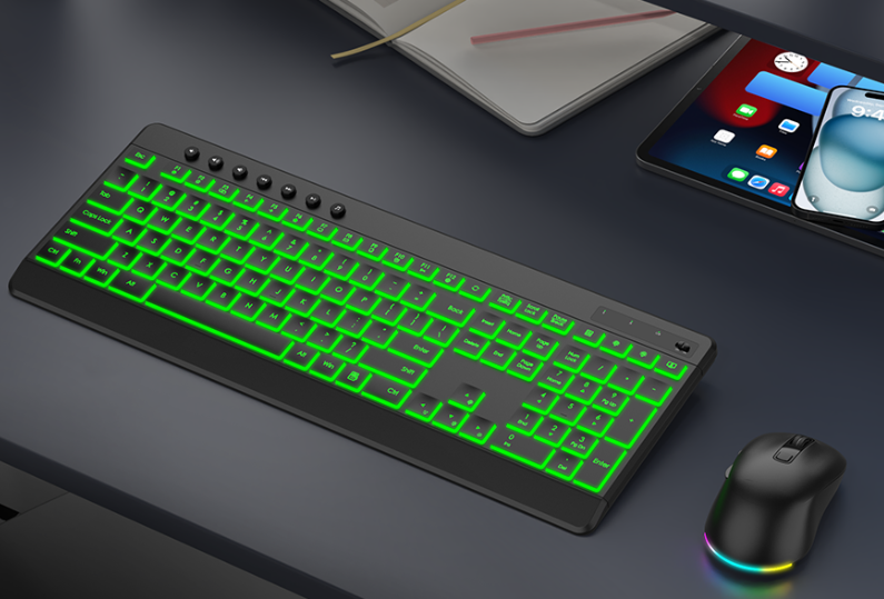 Rechargeable 2.4GHz wireless keyboard and mouse combo, 117-key RGB backlit, silent full-size USB keyboard, suitable for PCs/laptops.-product