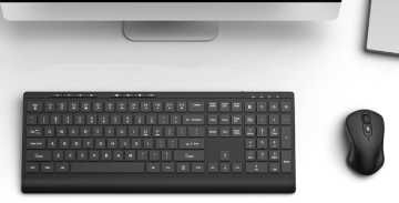 Wireless 104-key keyboard and mouse combo set, silent full-size, 3 DPI mouse with zero latency, long battery life, compatible with Windows/Mac.