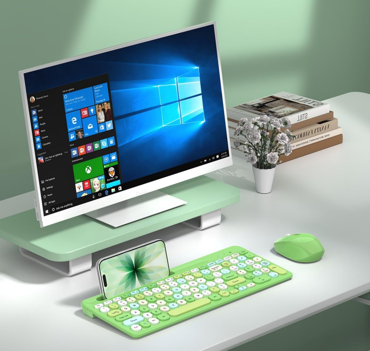 Wireless 100-key color keyboard and mouse combo set, ergonomic design, 2.4GHz USB numeric keypad, suitable for PCs/desktops and laptops.-product