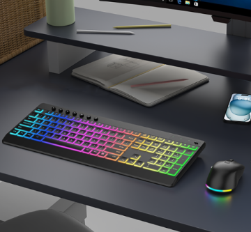 Rechargeable 2.4GHz wireless keyboard and mouse combo, 117-key RGB backlit, silent full-size USB keyboard, suitable for PCs/laptops.