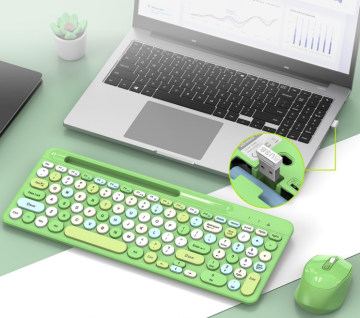 Wireless 100-key color keyboard and mouse combo set, ergonomic design, 2.4GHz USB numeric keypad, suitable for PCs/desktops and laptops.