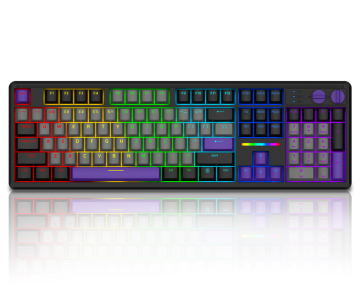RGB backlit mechanical gaming keyboard, hot-swappable switch, 104-key design, USB Type-C, programmable keys, plug and play.