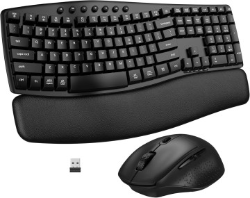 Ergonomic Wireless Keyboard Mouse Combo /2.4G Dual-Mode USB Interface Soft Foam Wrist Rest Silent Typing Waves Key