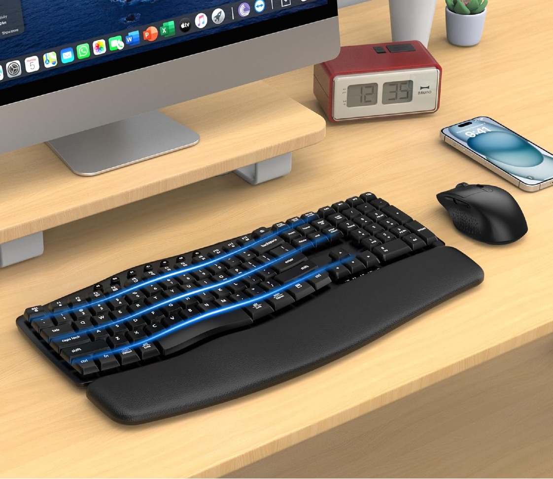 Ergonomic Wireless Keyboard Mouse Combo /2.4G Dual-Mode USB Interface Soft Foam Wrist Rest Silent Typing Waves Key-product