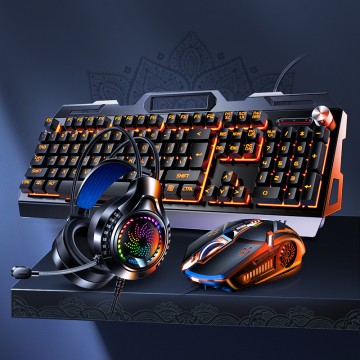 Ensemble clavier, souris et casque gaming RGB filaires pour PC (104 boutons).