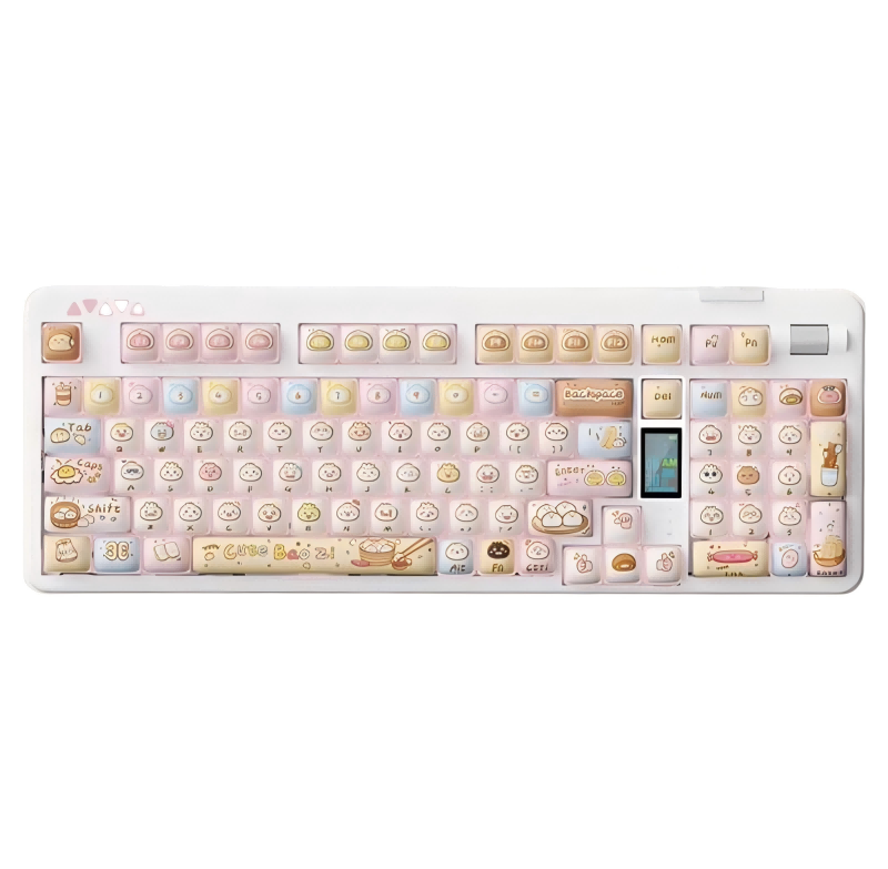 Wooden Tri-Mode Mechanical Gaming Keyboard, 68-Key Hot-Swap Gasket RGB, Sublimation Bun Keycaps, 8000mAh, Media Screen, USB-C-product