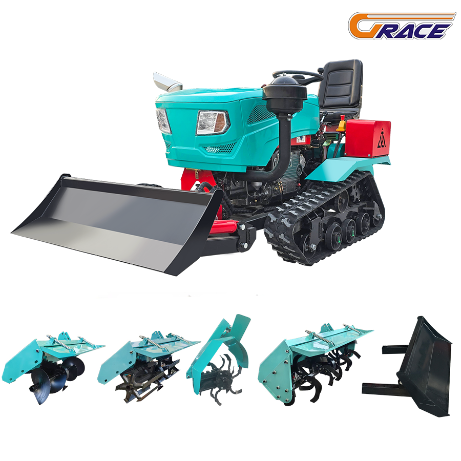 35 HP Small Crawler Tractors Garden Tiller Cultivator with Peanut Seeder Potato Harvester Wheat Seeder Ridging Machine