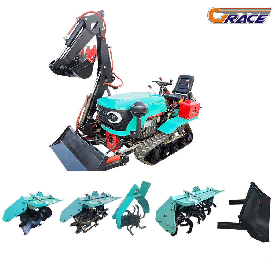 35 HP Rubber Track Mini Tiller Cultivator Crawler Tractor Cheap Lawn Mower Tractor With Different Accessories For Garden