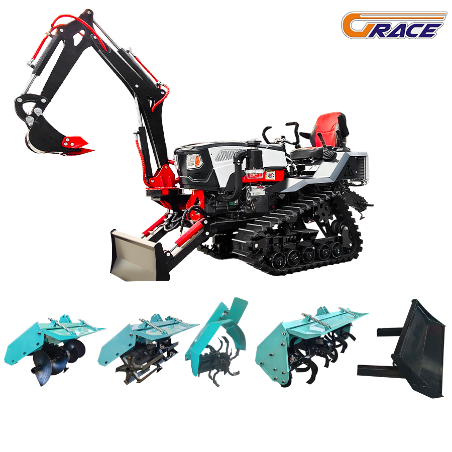 35 HP Pro Small Crawler Tractors Garden Tiller Cultivator with Trenching Knife Backfilling Knife Ridge Making Machine Field Straw Chopper