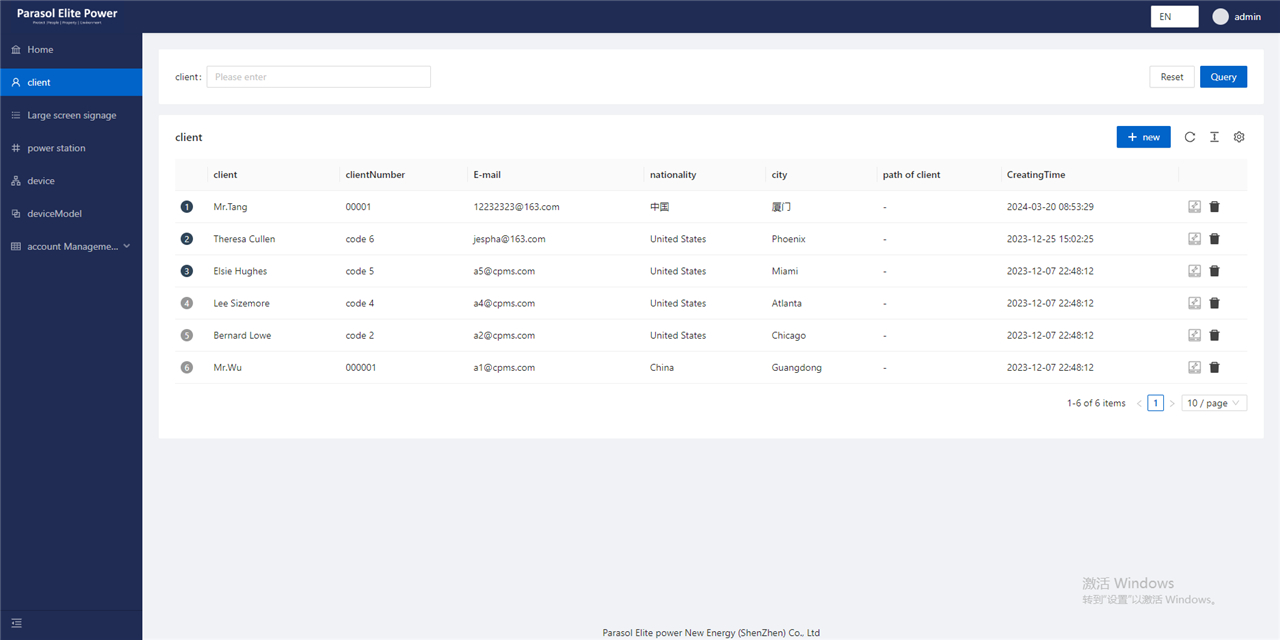 When we enter the system homepage, we can see the total number of customers and devices, and a bar chart of the number of online, offline and alarmed devices