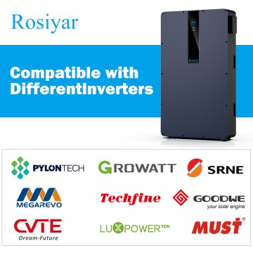 Rosiyar 16kWh LiFePO4 Hybrid Grid Wall-Mounted Battery System 51.2V 10-20kW Output WiFi/Bluetooth/CAN Communication