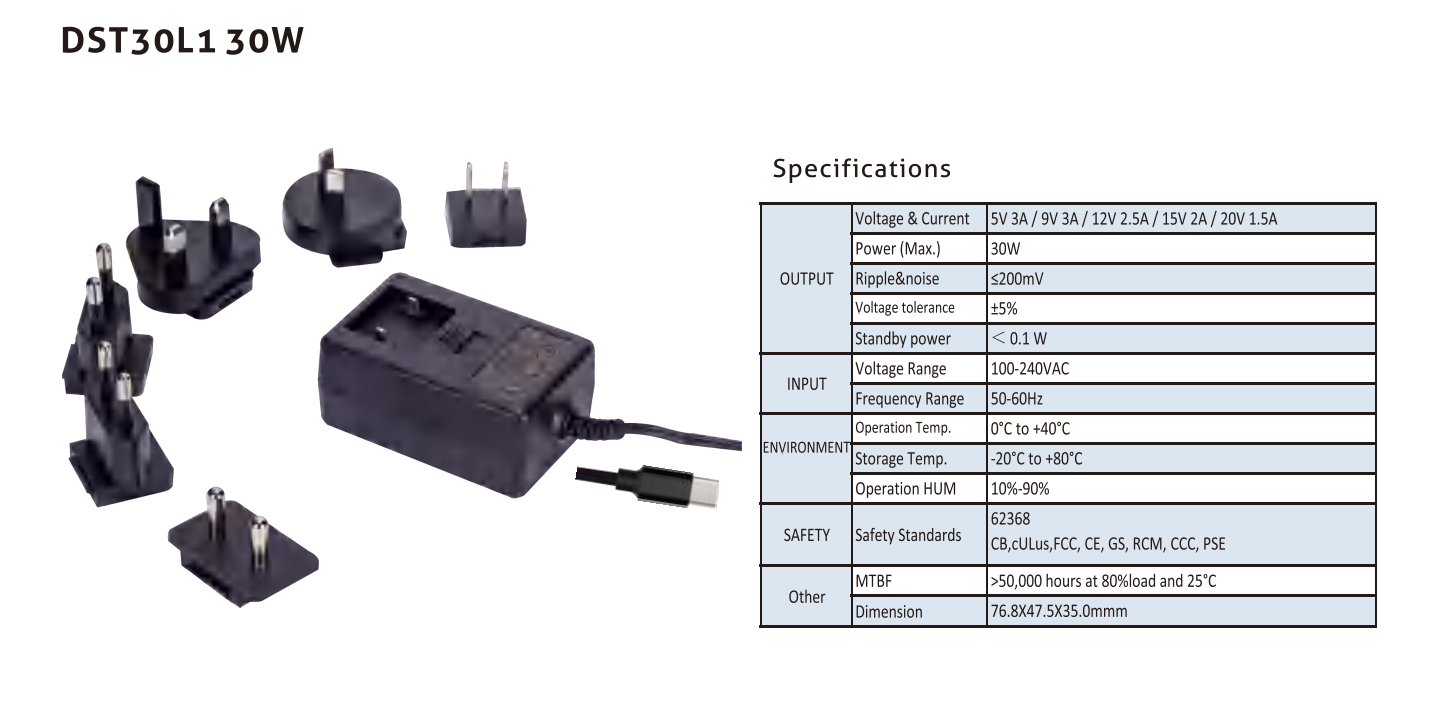 DST30L1 30W with Interchangeable input plug
