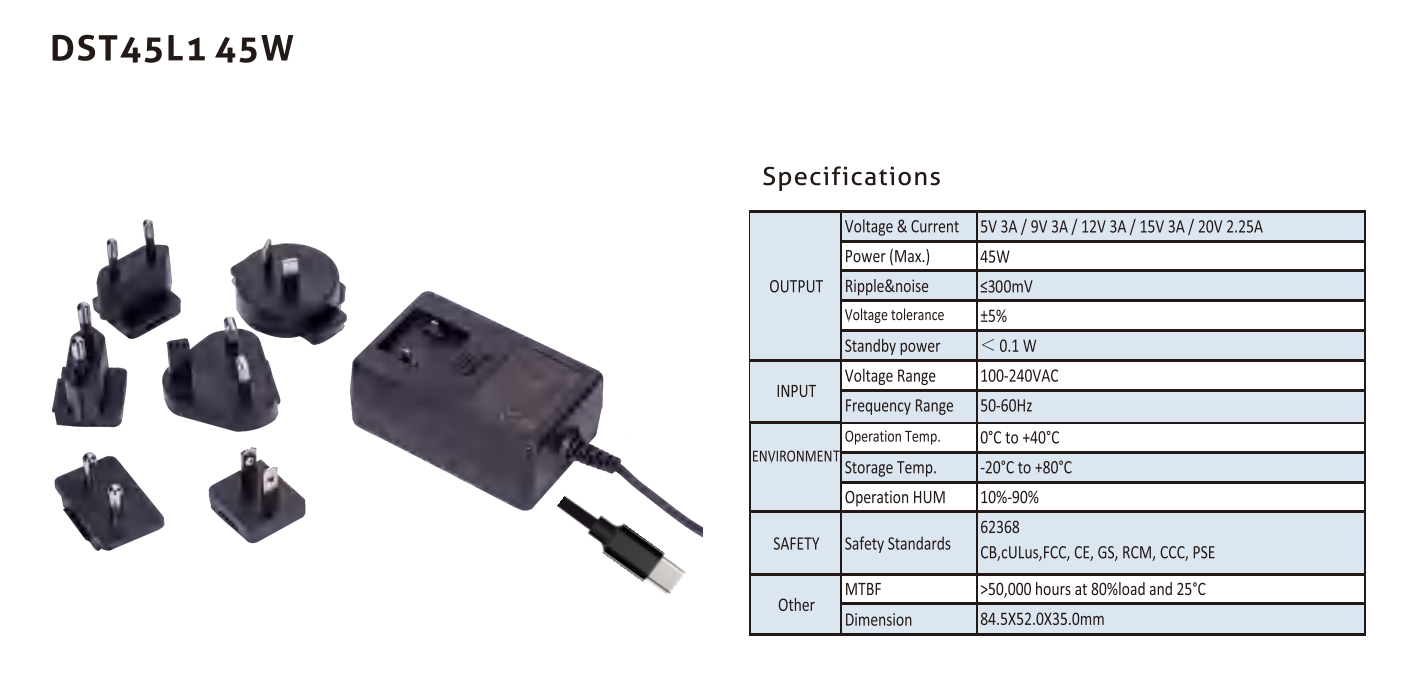 DST45L1 45W with interchangeable input plug