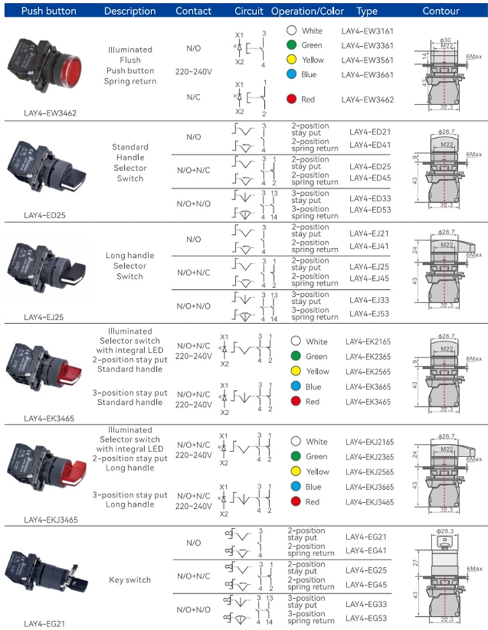 LAY4 Series Push Button Switches 22mm XB (7)
