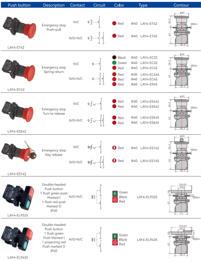 LAY4 Series Push Button Switches 22mm XB (8)