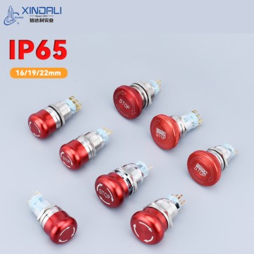 Waterproof Stainless Steel 12mm 16mm 19mm 22mm Metal Emergency Stop Button Mushroom Type Emergency Push Button