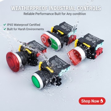 IP65 Waterproof Plastic Push Button Switch Flat Rotary Key Self-Reset Lock Dual Emergency Stop Switch Customizable With Light