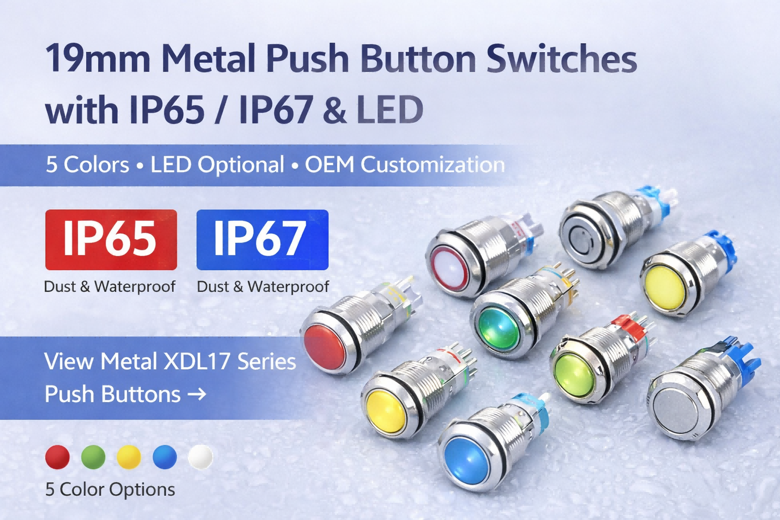 19mm Metal Push Button Switch with LED | IP65 & IP67 Waterproof Control Solutions
