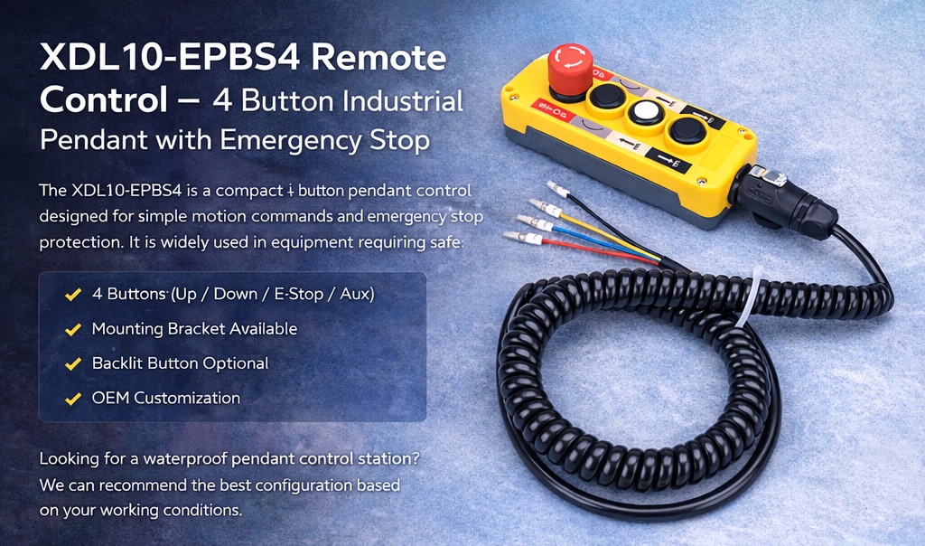 XDL10-EPBS4 Remote Control – 4 Button Industrial Pendant with Emergency Stop