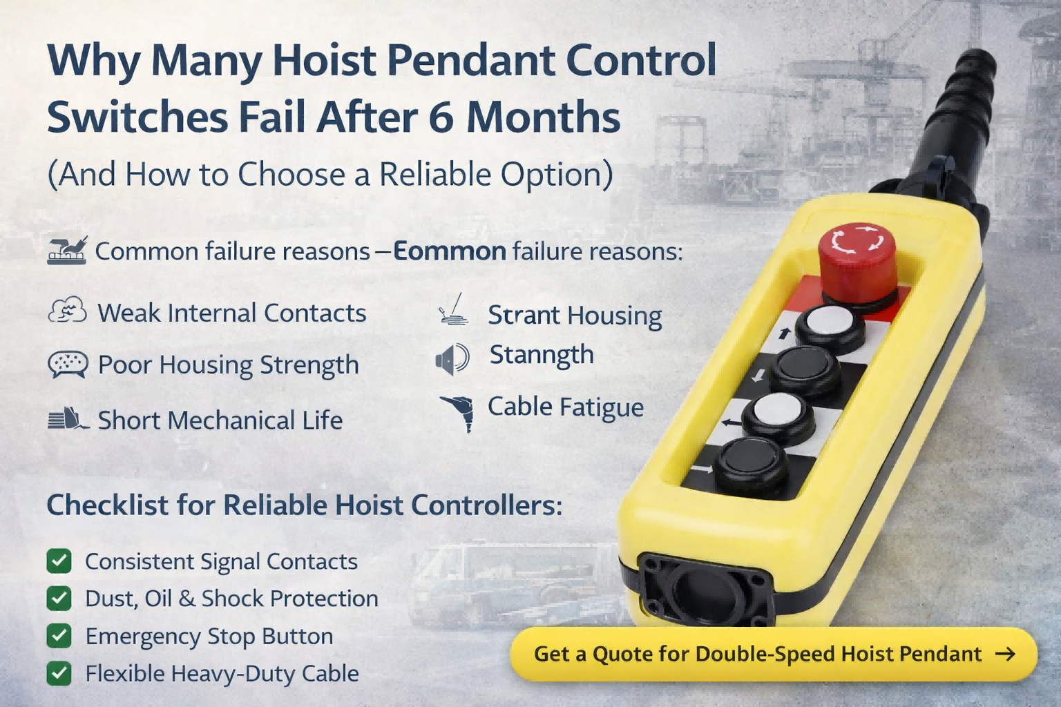 Why Many Hoist Pendant Control Switches Fail After 6 Months (And How to Choose a Reliable One)