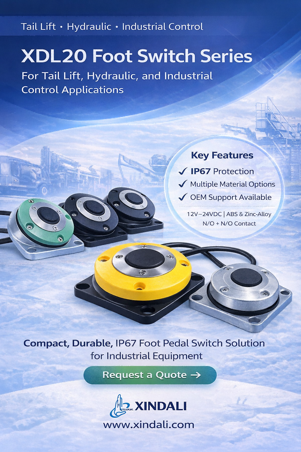 XDL20 Foot Switch Series Professional IP67 Foot Pedal Switch Solution for Tail Lift, Vehicle Equipment, and Industrial Control