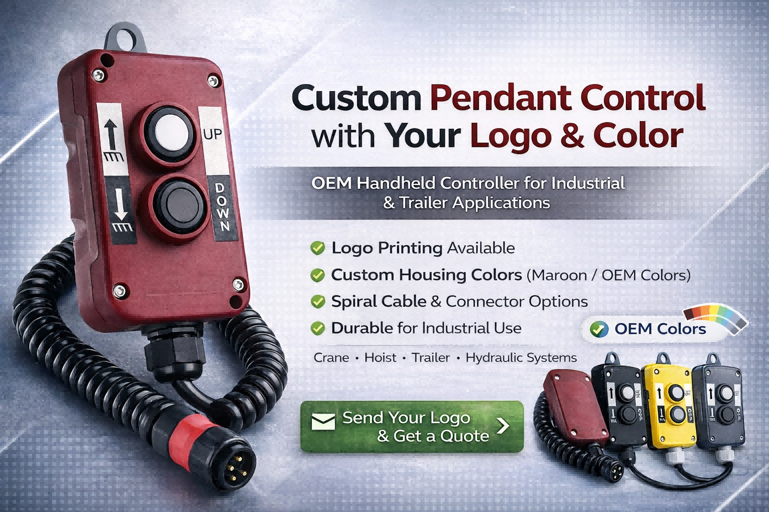 Custom Handheld Pendant Control with Logo & Color Branding | OEM Industrial Control Solution