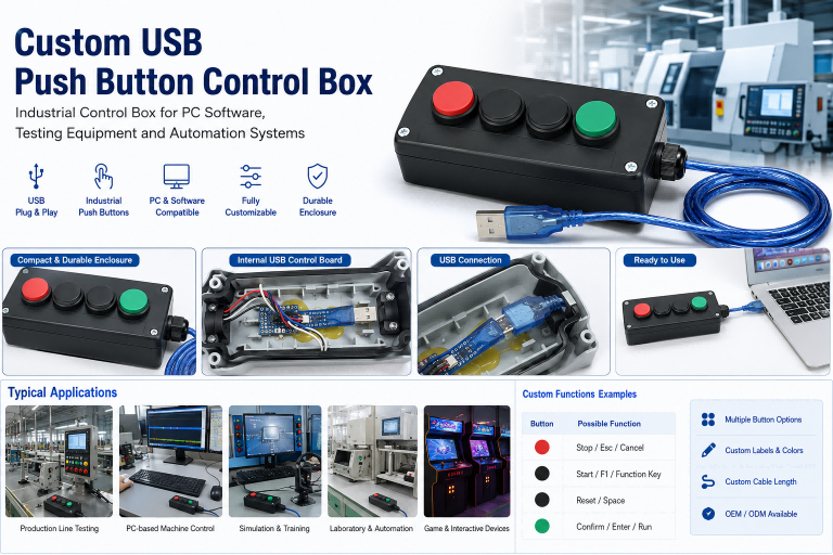 Custom USB Push Button Control Box for PC Software and Industrial Equipment