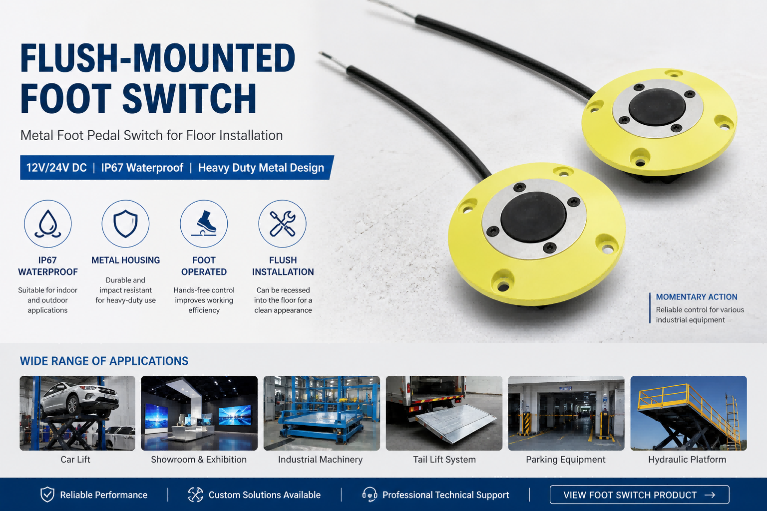 Flush-Mounted Foot Switch for Floor Installation | Metal Recessed Foot Pedal Switch